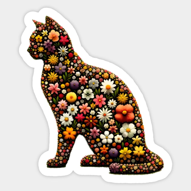 Floral Feline: Blossoming Cat Silhouette Sticker by Ingridpd